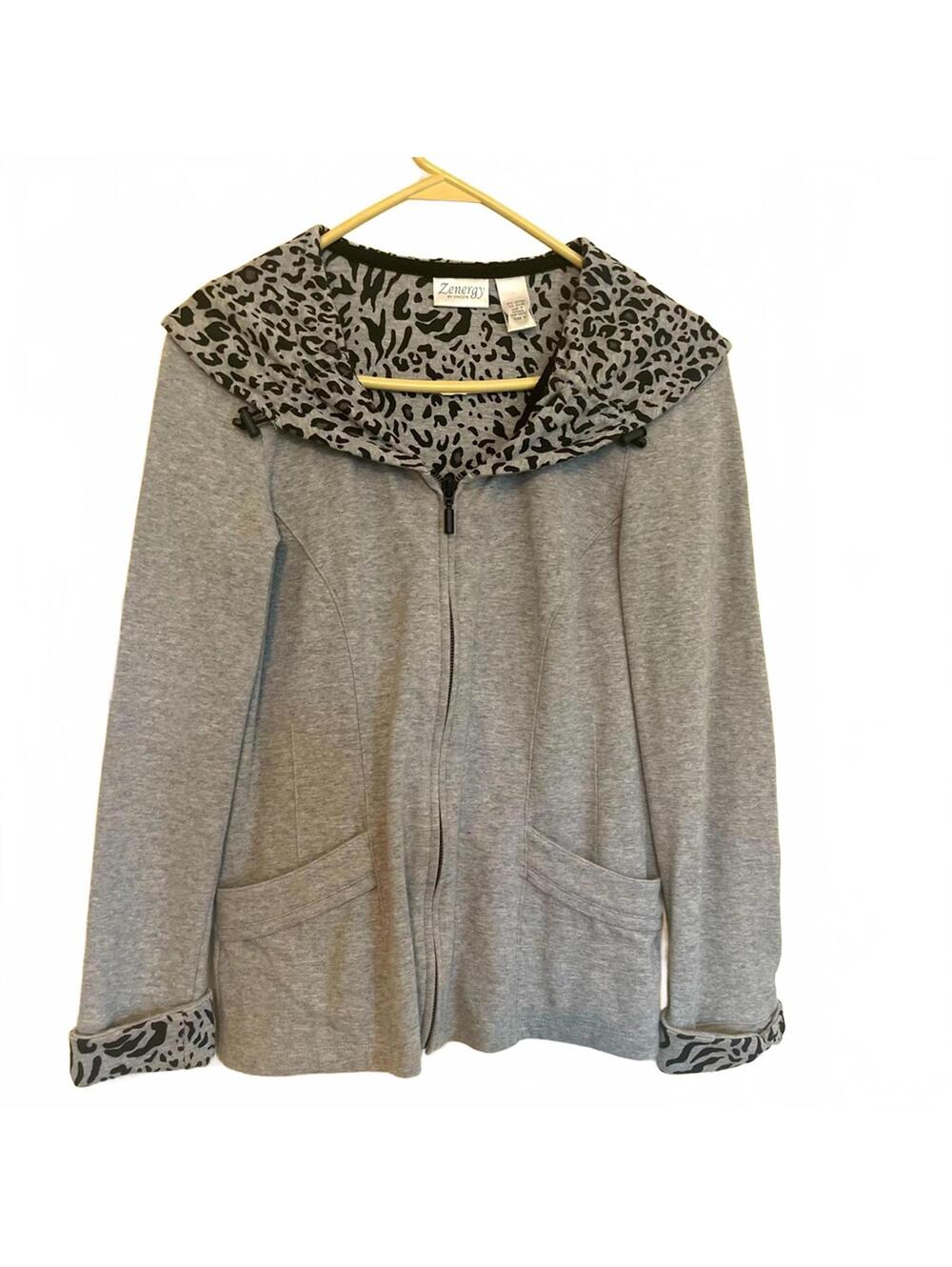 Zenergy Gray Women's Utility Jacket with Leopard Trim